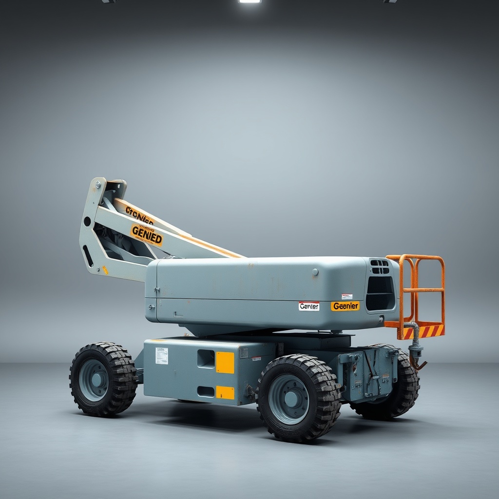 <clean photorealistic photo of a used Genie S-40 boom showing typical wear marks