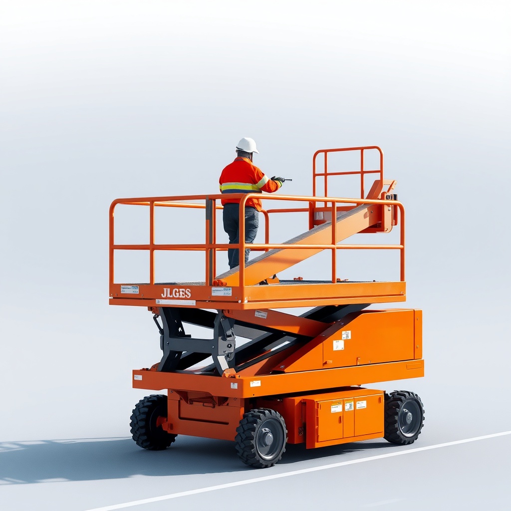 <clean photorealistic photo/illustration of JLG 1930ES platform sepetinin geniş korkulukla