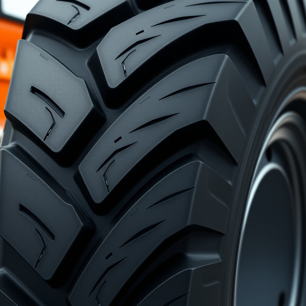 <clean photorealistic photo/illustration of JLG 2646ES tires up close showing tread patter