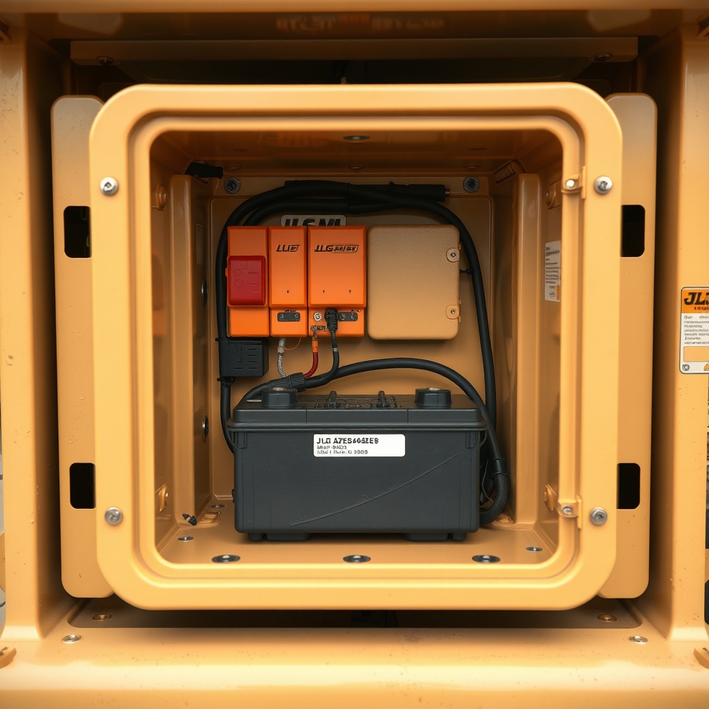 Close-up of battery compartment of JLG 2646ES