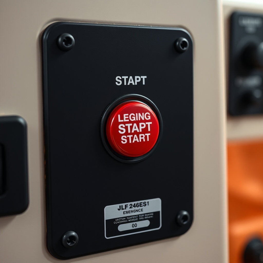 Clean photo of JLG 2646ES control panel and emergency stop button