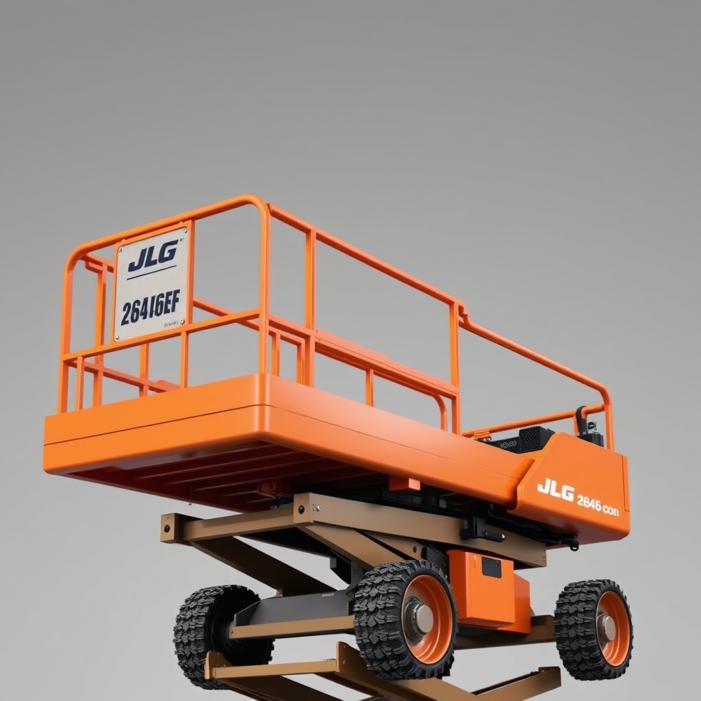 <clean photorealistic photo of JLG 2646ES platform lifted at height