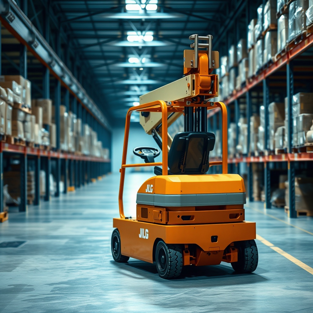JLG 1930ES operating in a narrow warehouse aisle